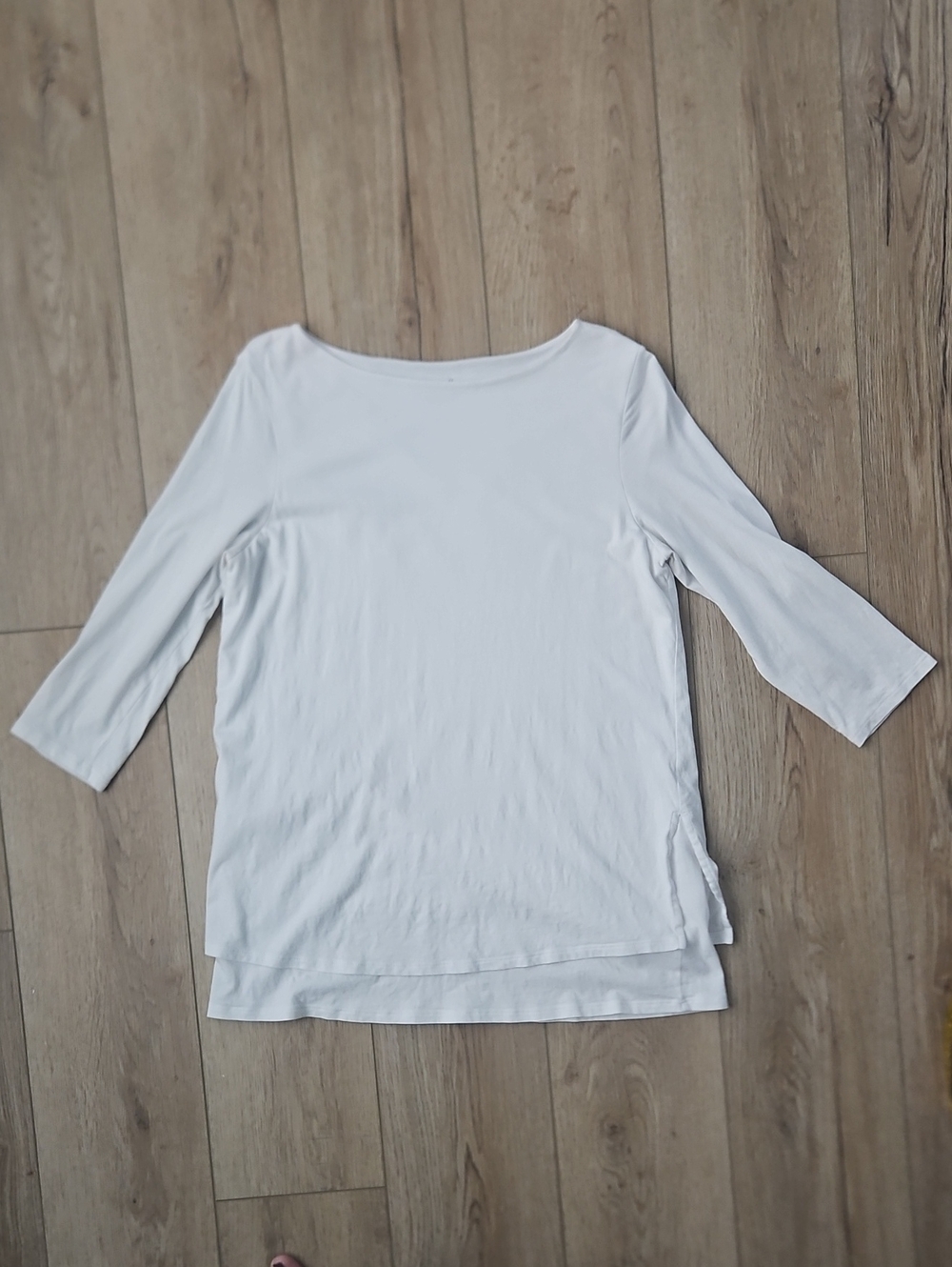 Pure Jill White Women's Boatneck 3/4 Sleeve Top Cotton Modal Blend Layered Tunic
